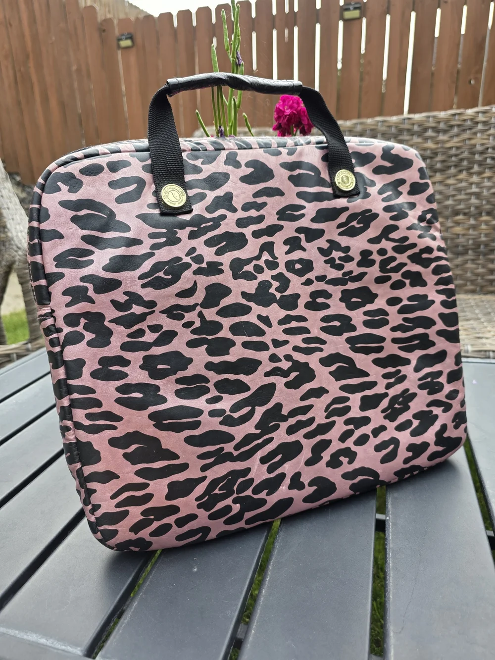 Betseyville Betsey Johnson Pink Leopard Laptop Bag Gold Plate Lightning Charm